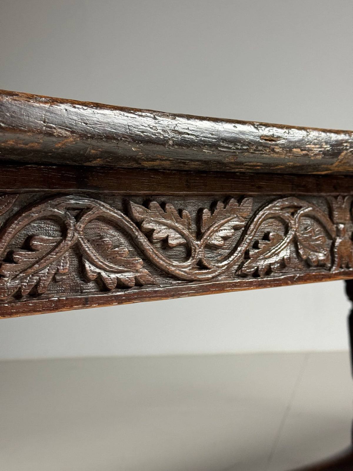 17th Century Oak Refectory Table with Carved Leaf Rail, photo 5