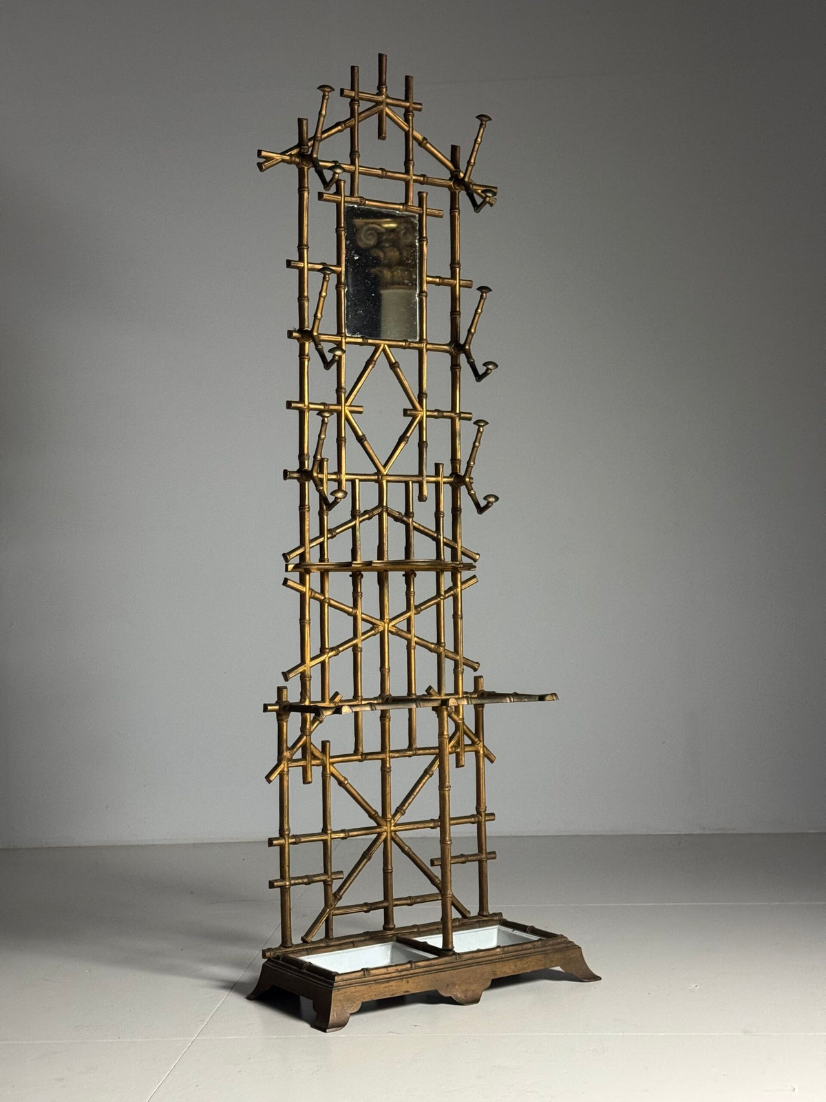 Gilded Faux Bamboo Coat Stand with Mirror, c. 1900, photo 3