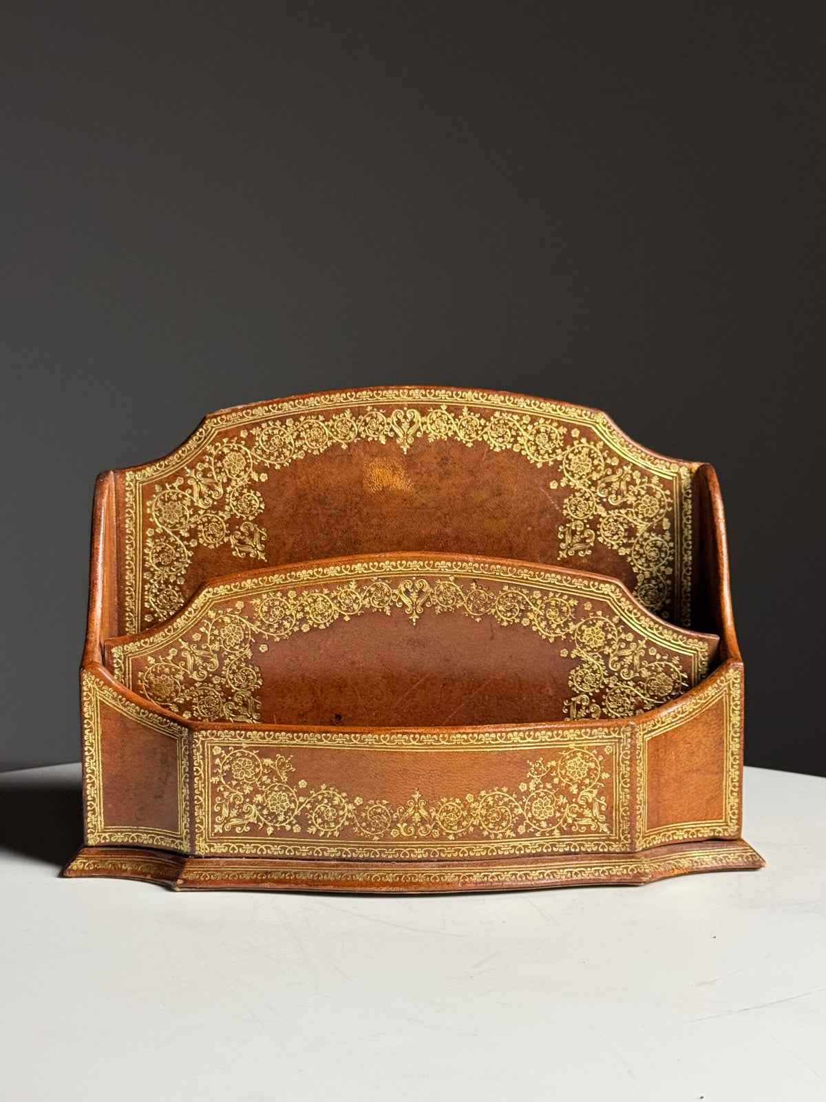 French Leather Desk Organiser with Gilt Decoration, 20th Century, photo 1