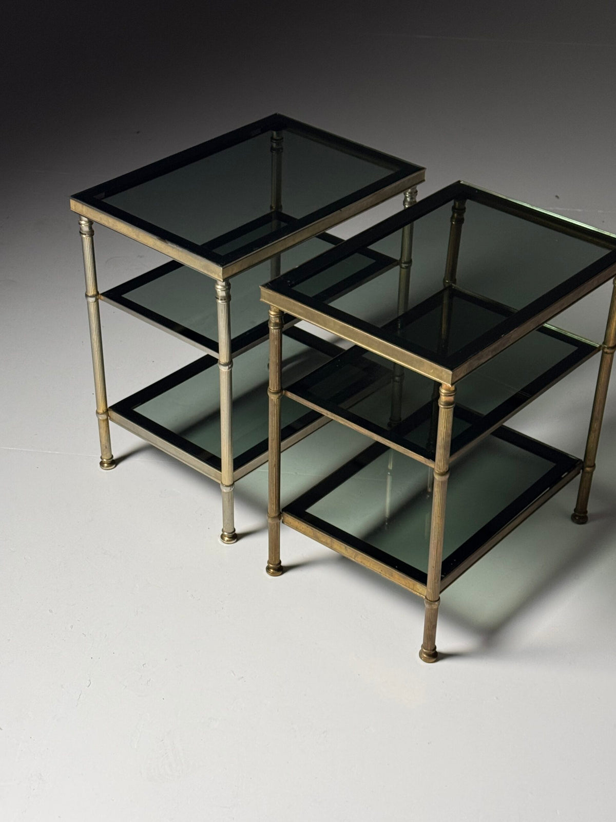 Pair of Vintage French Metal Side Tables with Glass Shelves, photo 16