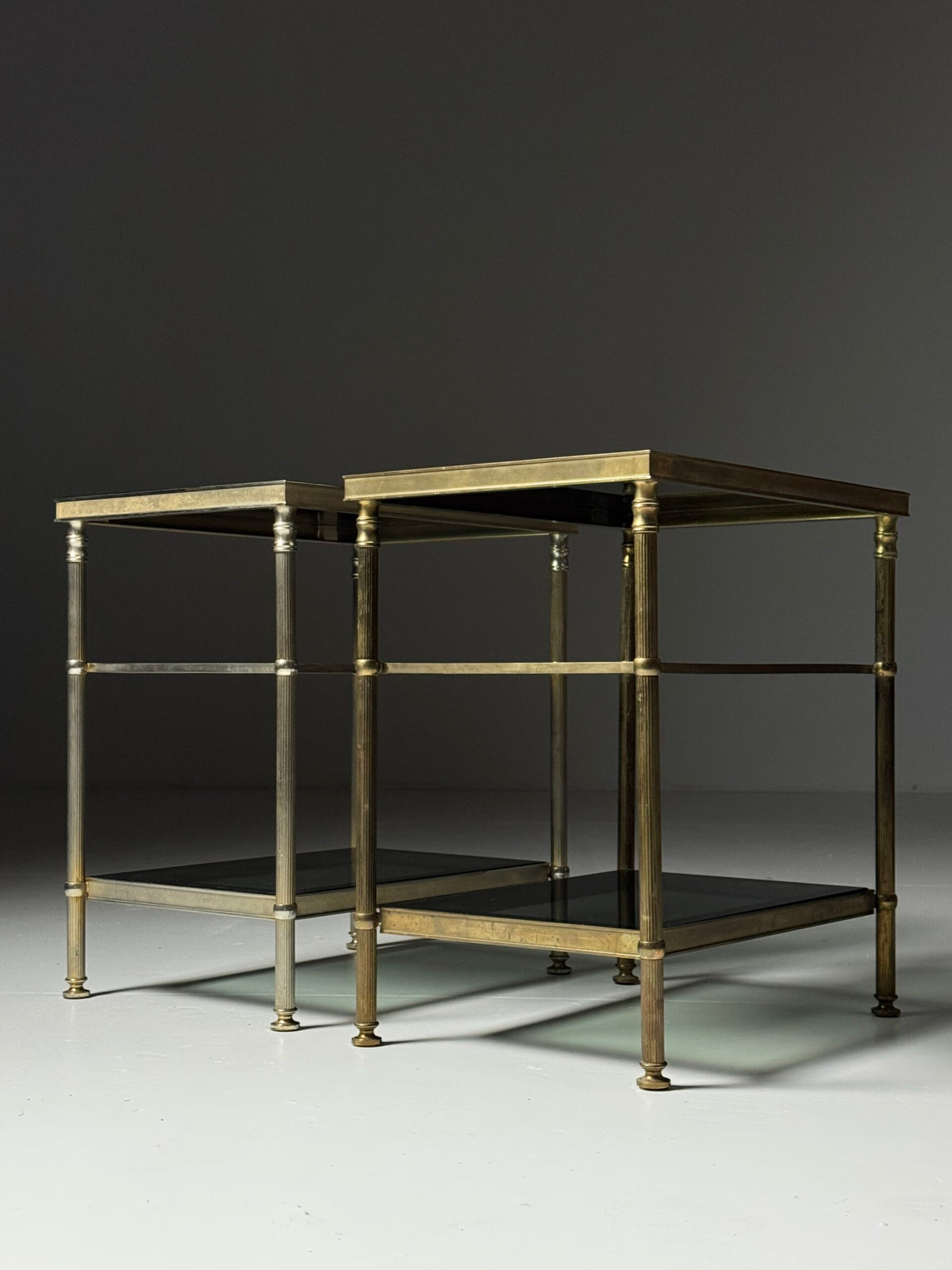 Pair of Vintage French Metal Side Tables with Glass Shelves, photo 15