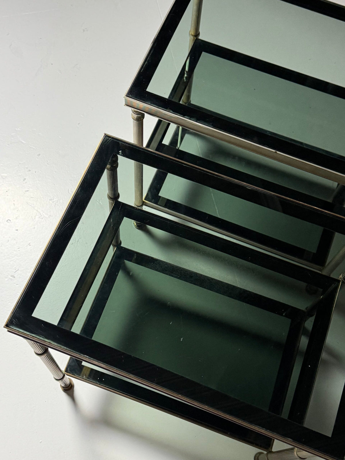 Pair of Vintage French Metal Side Tables with Glass Shelves, photo 10