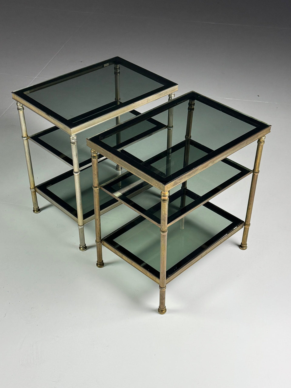 Pair of Vintage French Metal Side Tables with Glass Shelves, photo 8