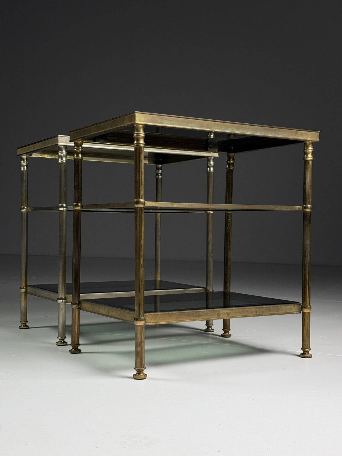 Pair of Vintage French Metal Side Tables with Glass Shelves, photo 7