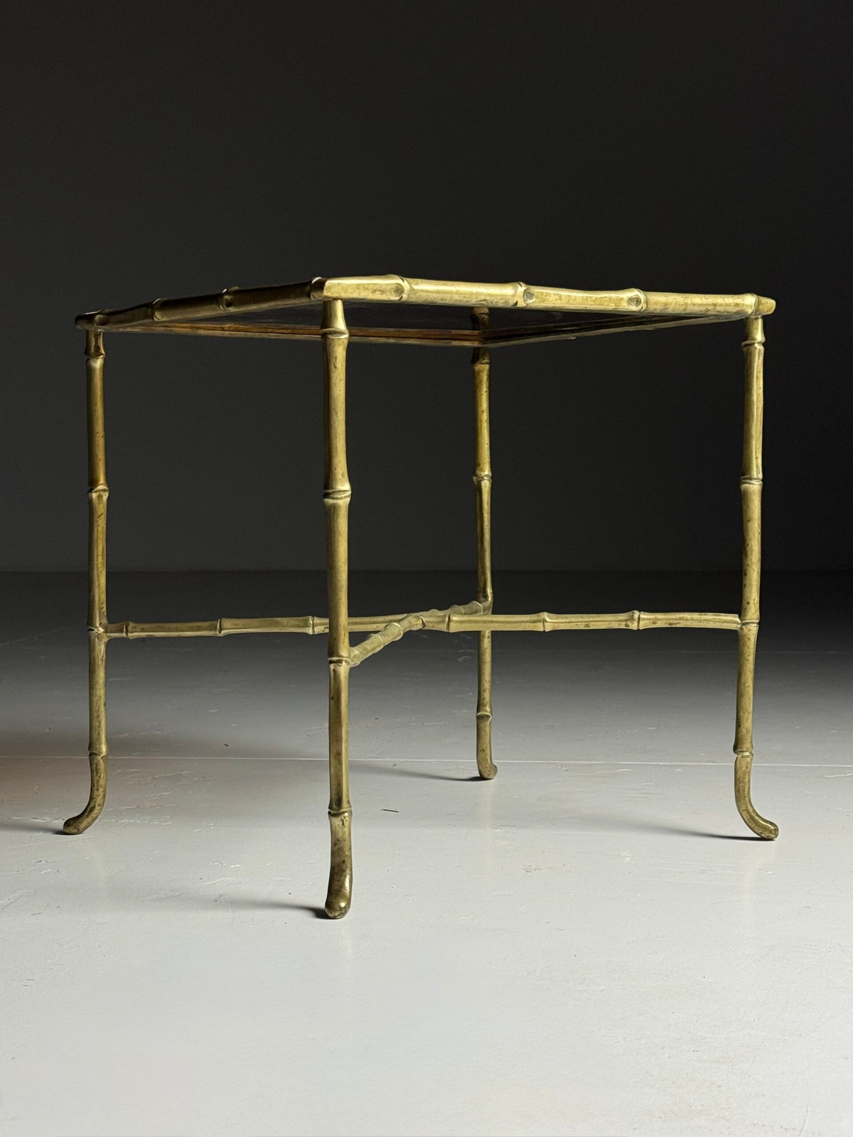 Mid Century Faux Bamboo Side Table with Tinted Glass, photo 2