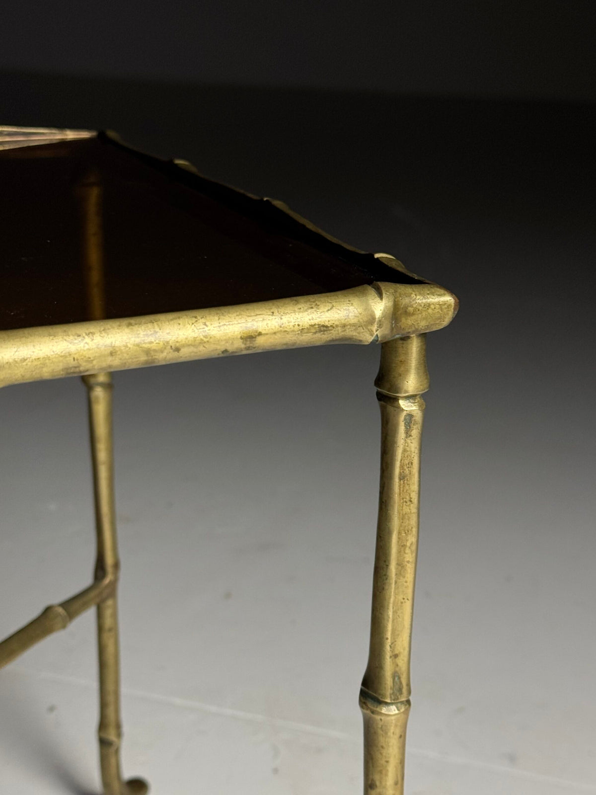 Mid Century Faux Bamboo Side Table with Tinted Glass, photo 6