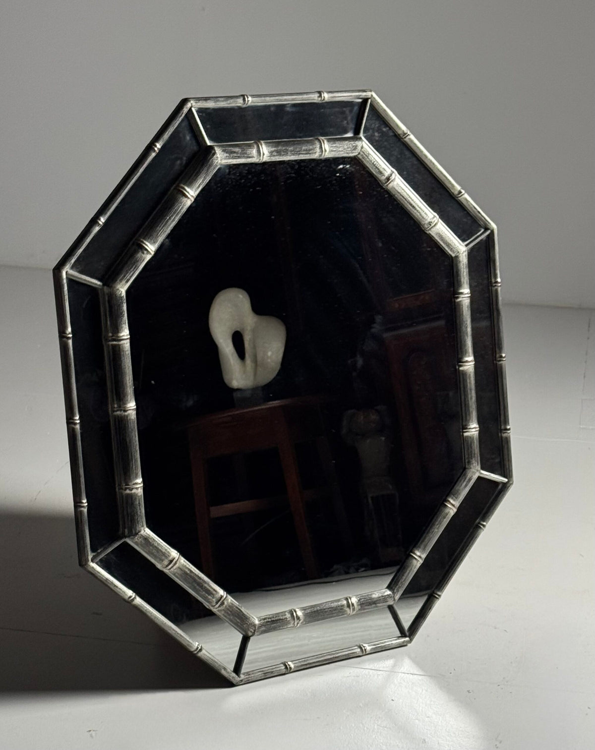 Octagonal Silver Faux Bamboo Mirror, England, c. 2000, photo 10