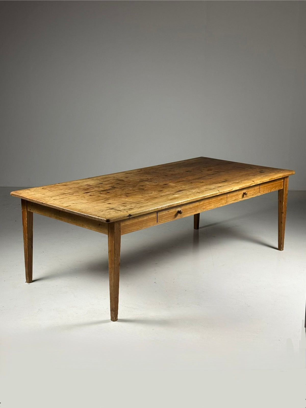 English Pine Refectory Table with Two Drawers, 250 cm, c. 1900, photo 1
