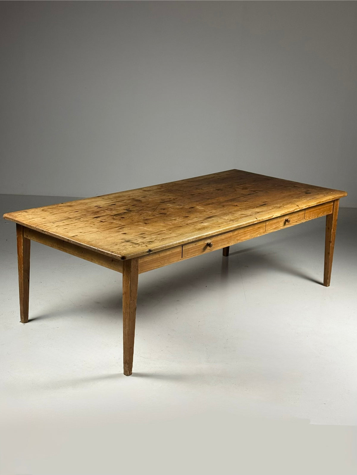 English Pine Refectory Table with Two Drawers, 250 cm, c. 1900, photo 2