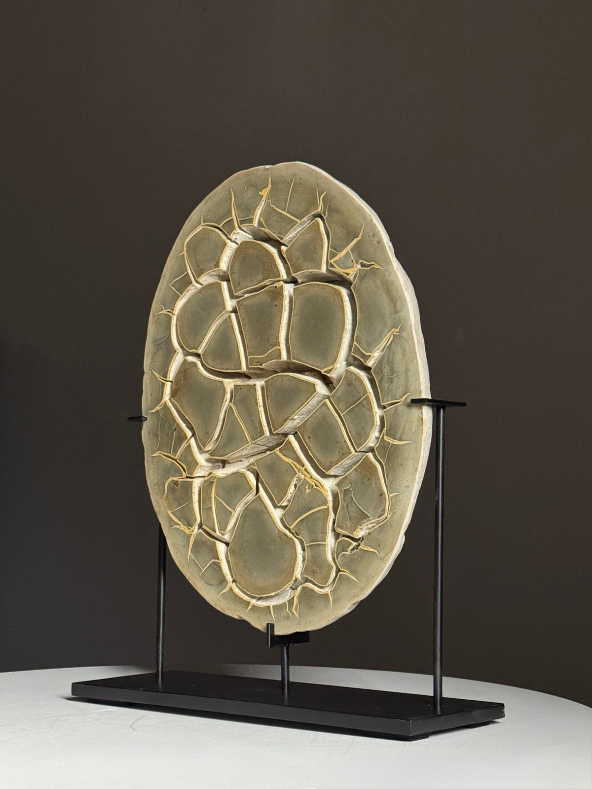 Septaria Nodule Cross Section on Metal Stand, photo 2