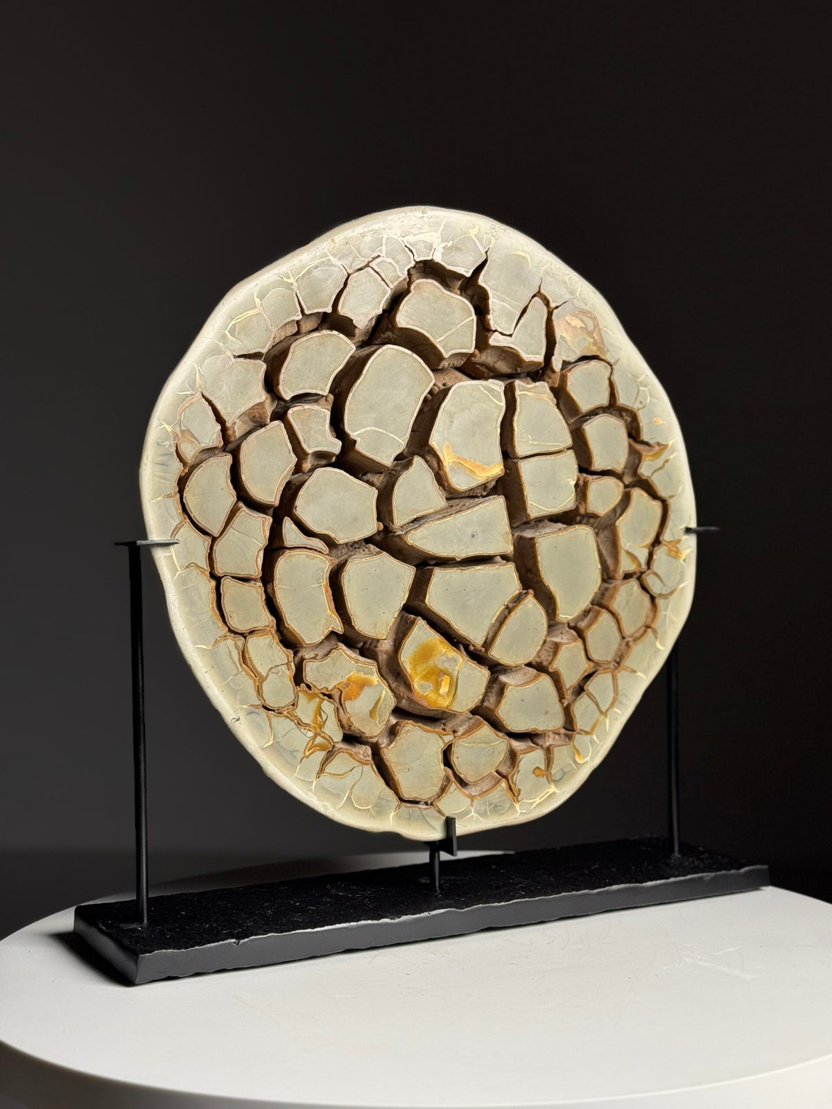 Septaria Nodule Cross Section on Metal Stand, photo 1