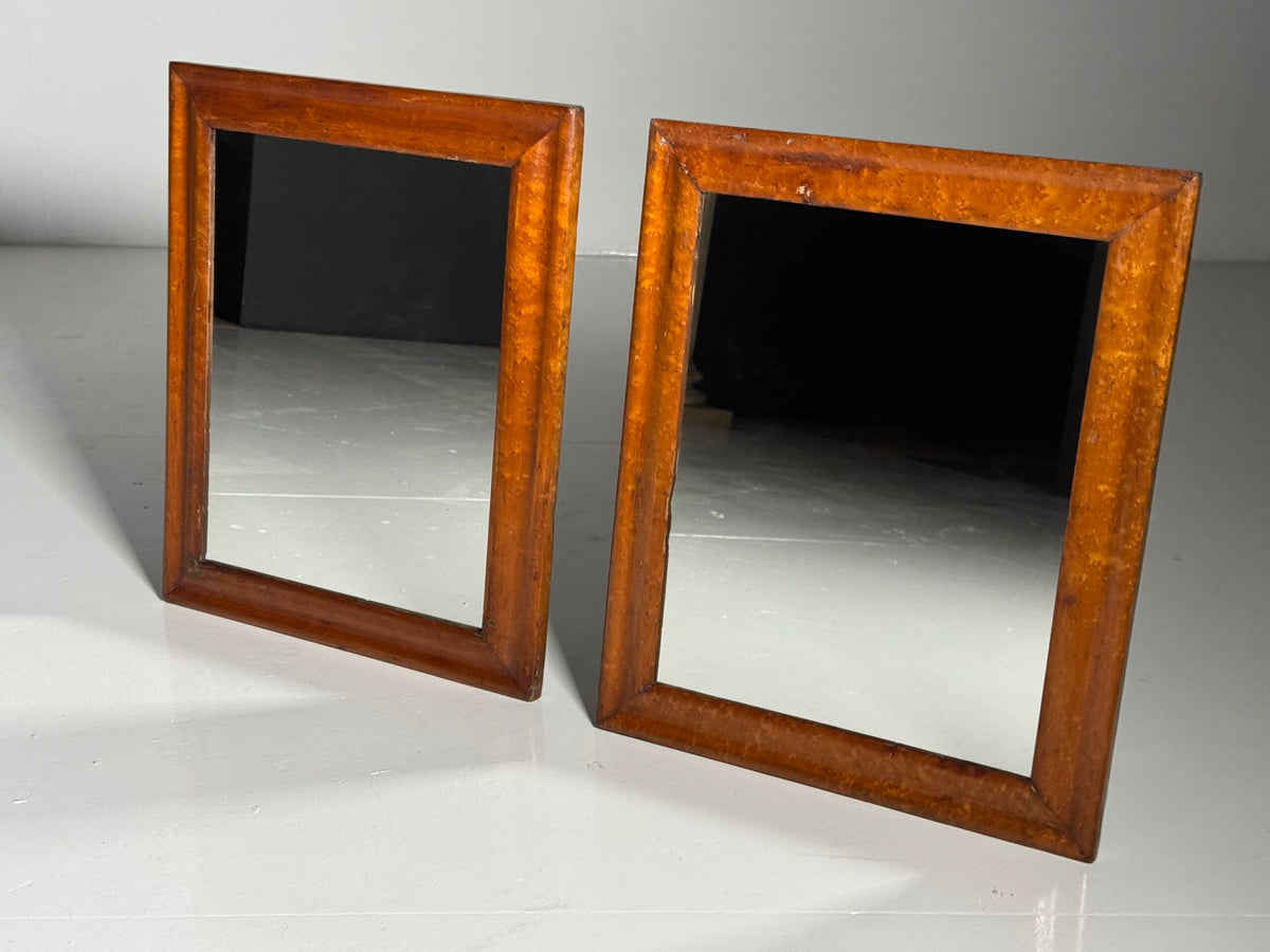 Pair of Burr Wood Veneer Mirrors, Early 1900s, photo 2
