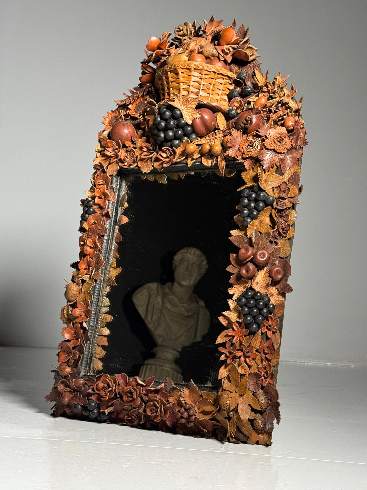 English Folk Art Mirror with Leather Decoration, Early 20th Century, photo 16