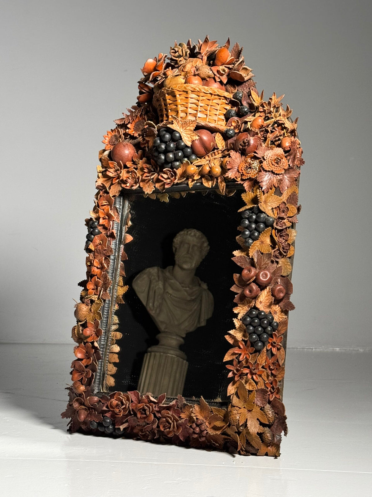 English Folk Art Mirror with Leather Decoration, Early 20th Century, photo 1