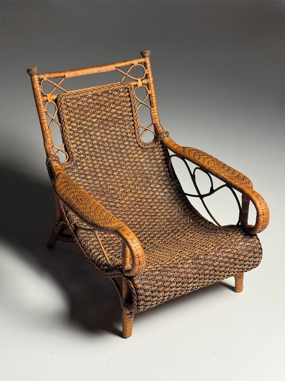 Vintage French Rattan Armchair with Footstool, photo 24