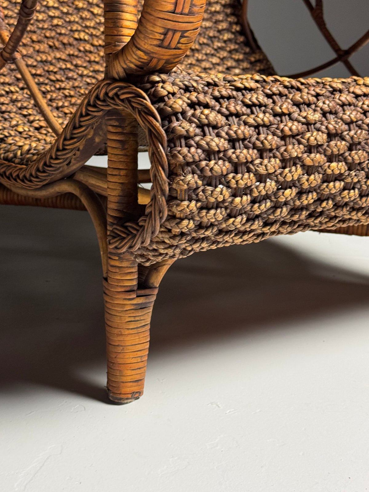 Vintage French Rattan Armchair with Footstool, photo 17