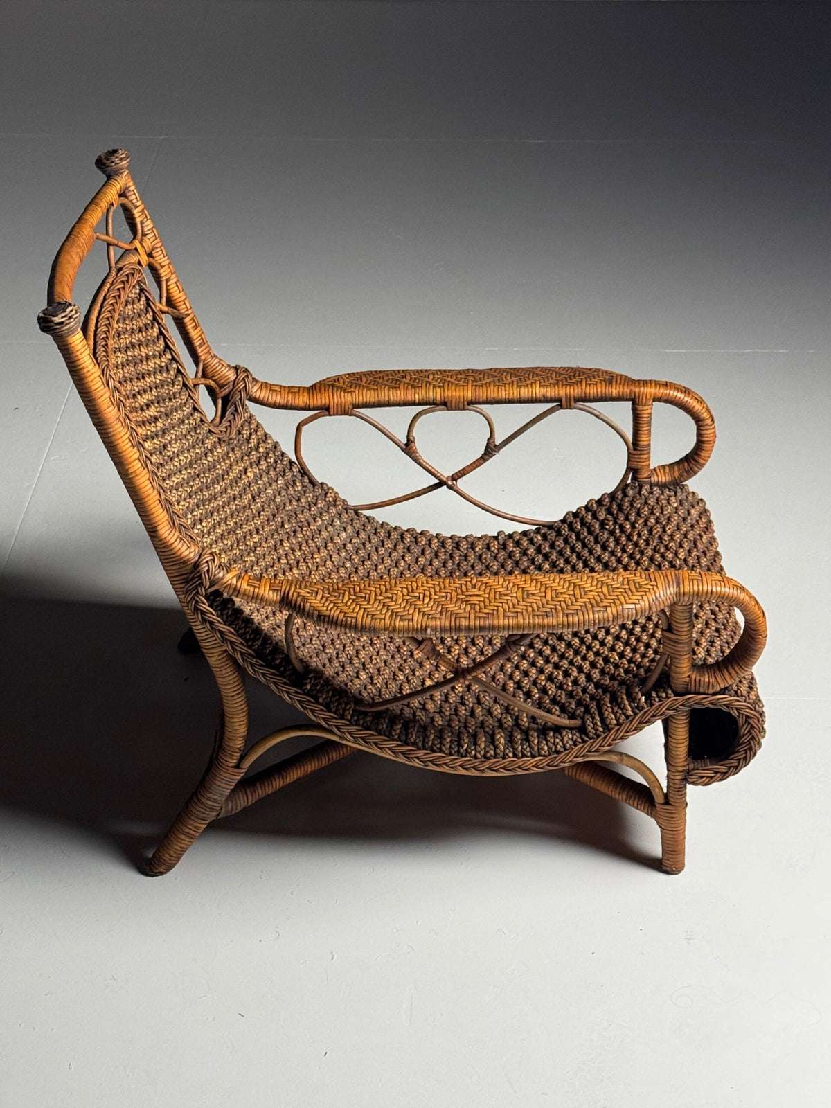 Vintage French Rattan Armchair with Footstool, photo 8