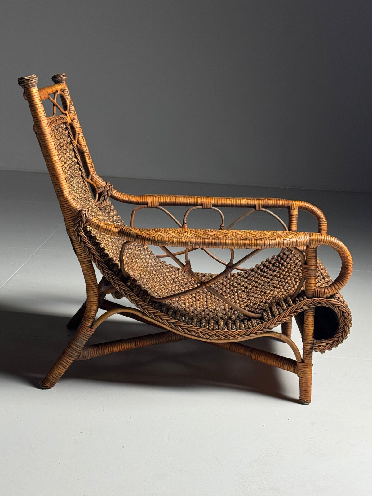 Vintage French Rattan Armchair with Footstool, photo 10