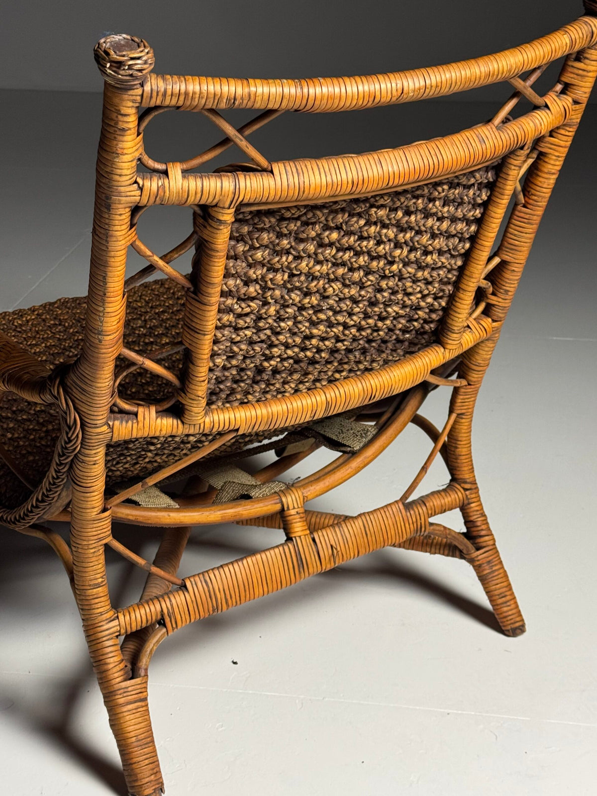Vintage French Rattan Armchair with Footstool, photo 11