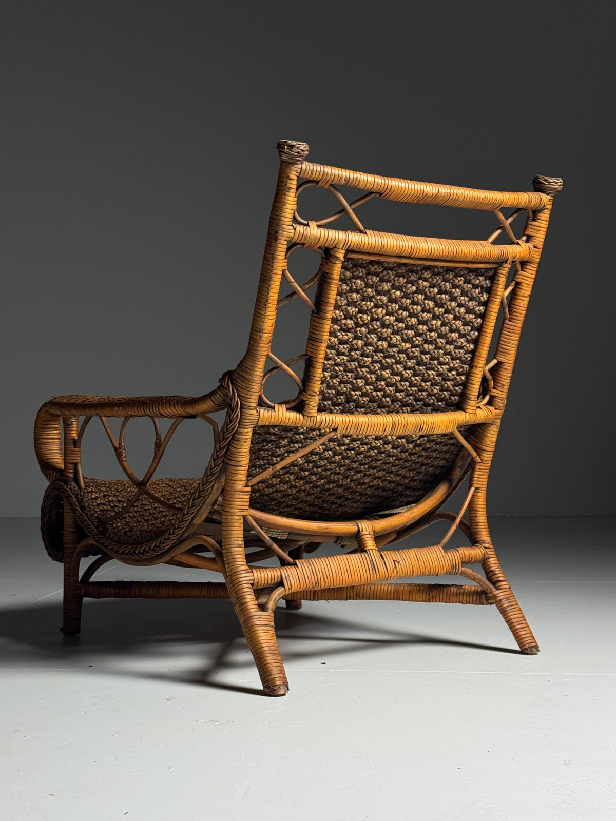 Vintage French Rattan Armchair with Footstool, photo 9