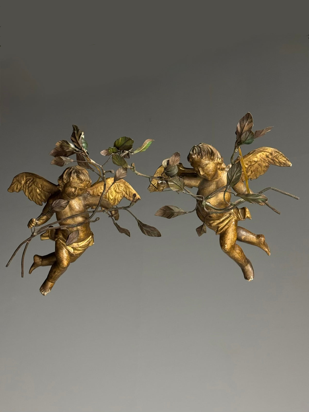 Pair of Giltwood Putti Lamps, France or Italy, 19th Century, photo 1