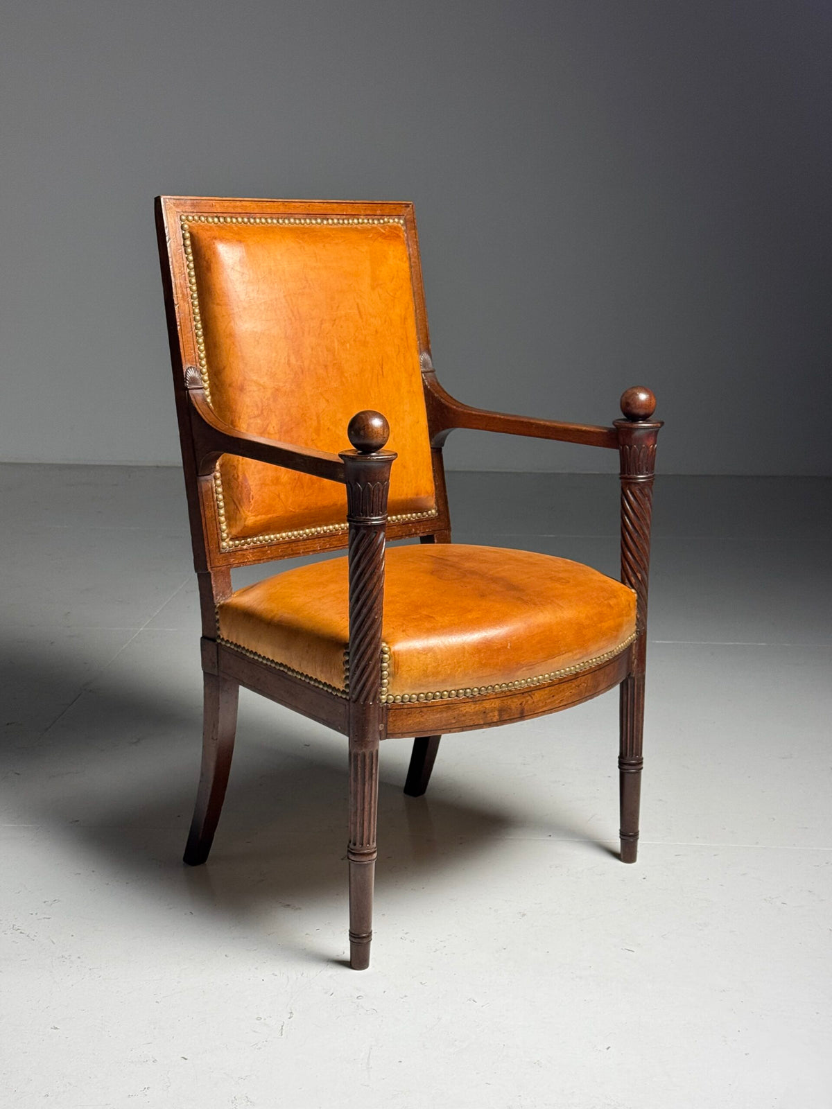 French Leather Armchair with Mahogany Frame, Late 19th Century, photo 1