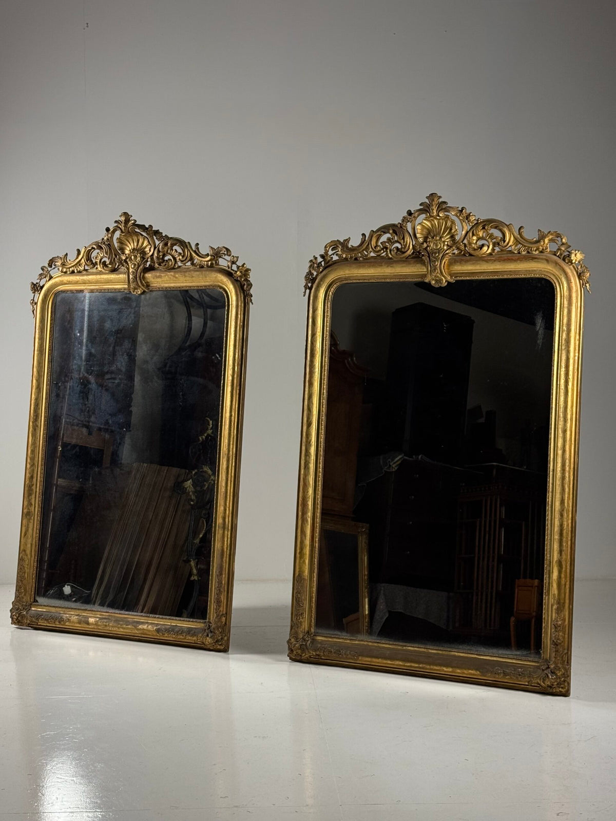 Pair of Large French Giltwood Mantel Mirrors, Mid 19th Century, photo 37