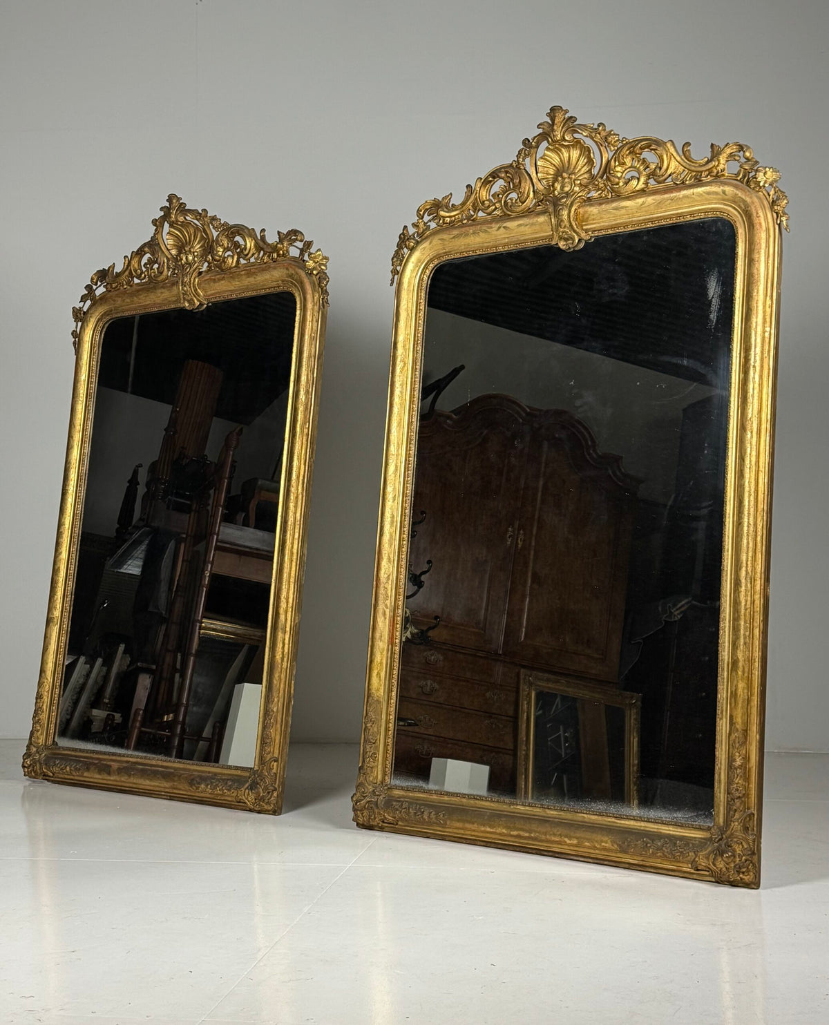 Pair of Large French Giltwood Mantel Mirrors, Mid 19th Century, photo 39