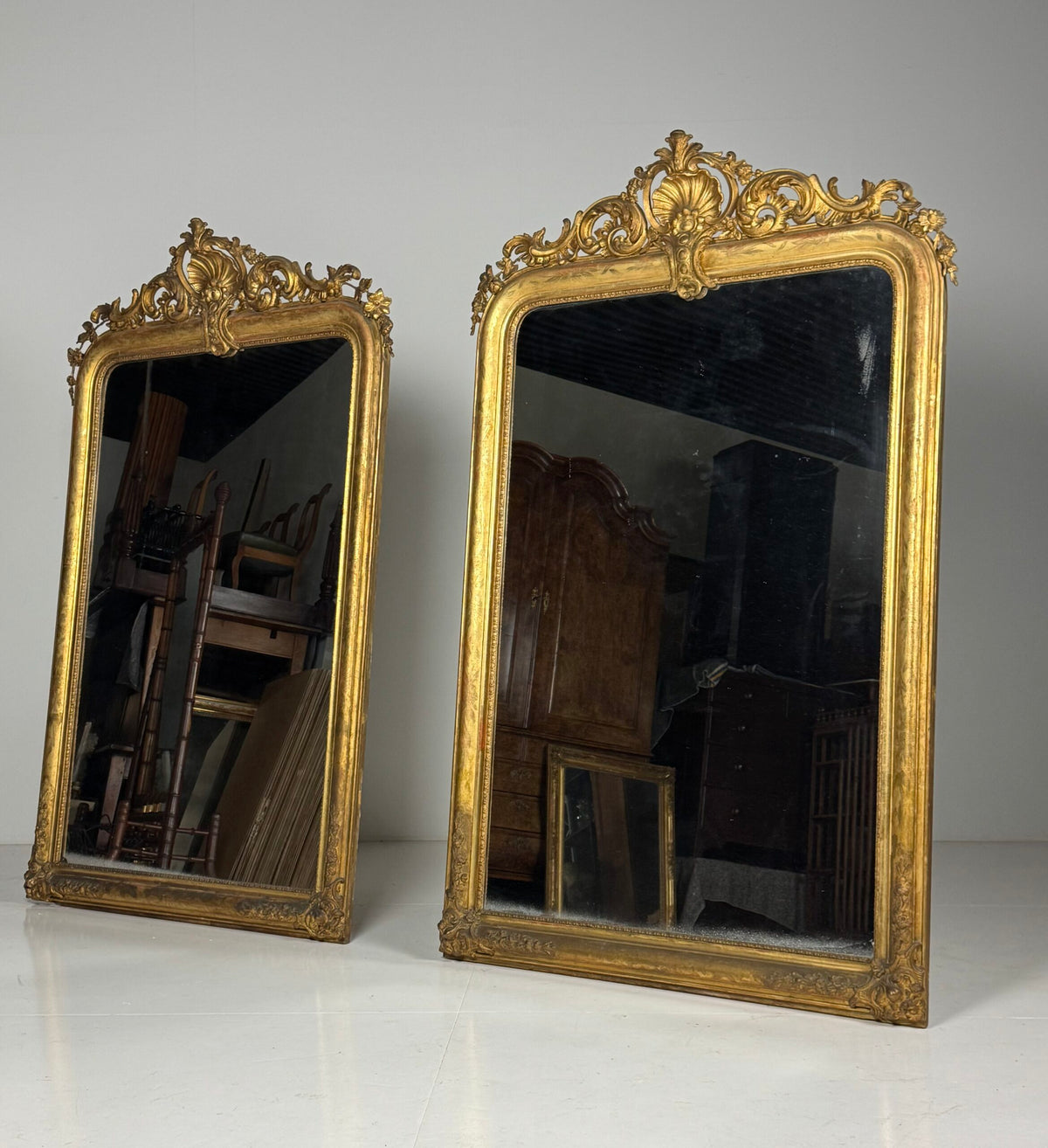 Pair of Large French Giltwood Mantel Mirrors, Mid 19th Century, photo 1