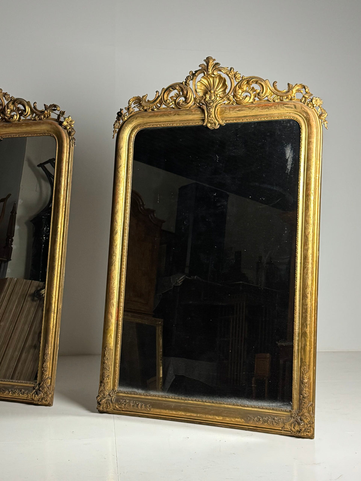 Pair of Large French Giltwood Mantel Mirrors, Mid 19th Century, photo 35
