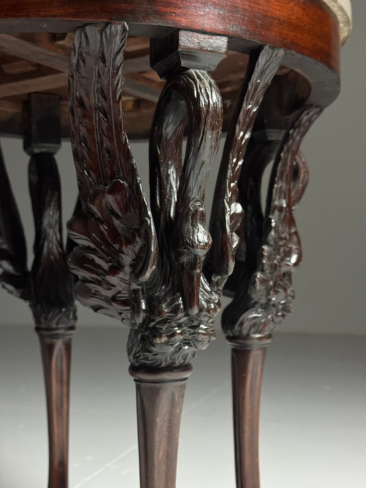 Empire Mahogany Gueridon with Grey Marble Top and Swan Legs, photo 6