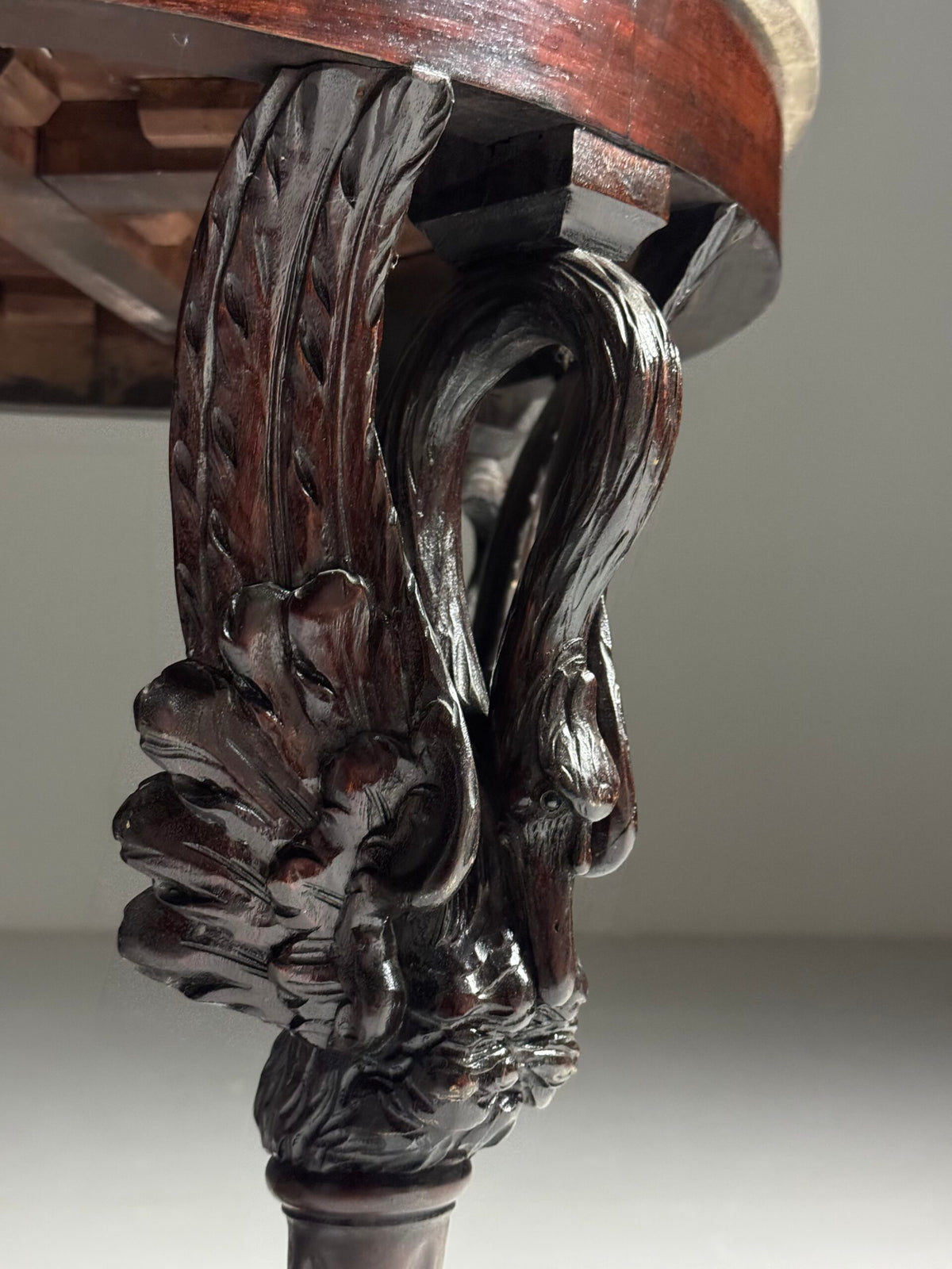 Empire Mahogany Gueridon with Grey Marble Top and Swan Legs, photo 7