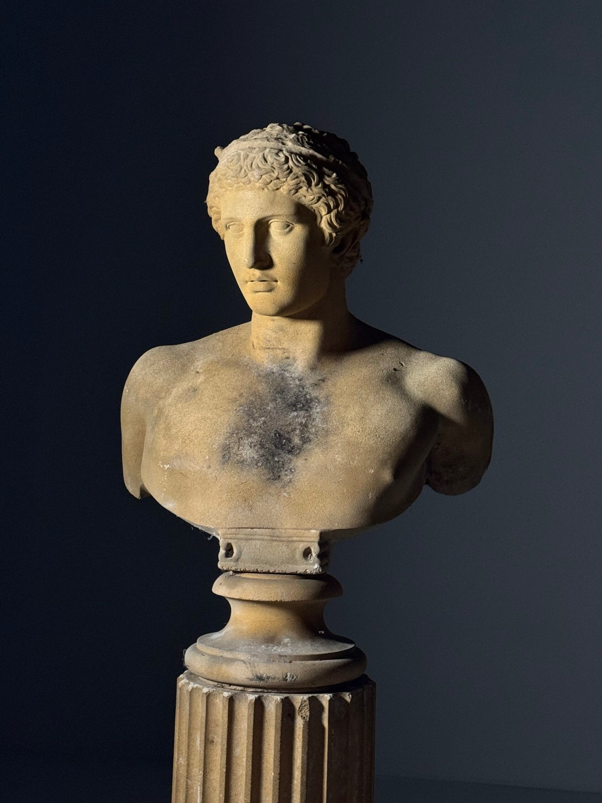 Life-size Bust After Antinous on Fluted Column, 20th Century, photo 14