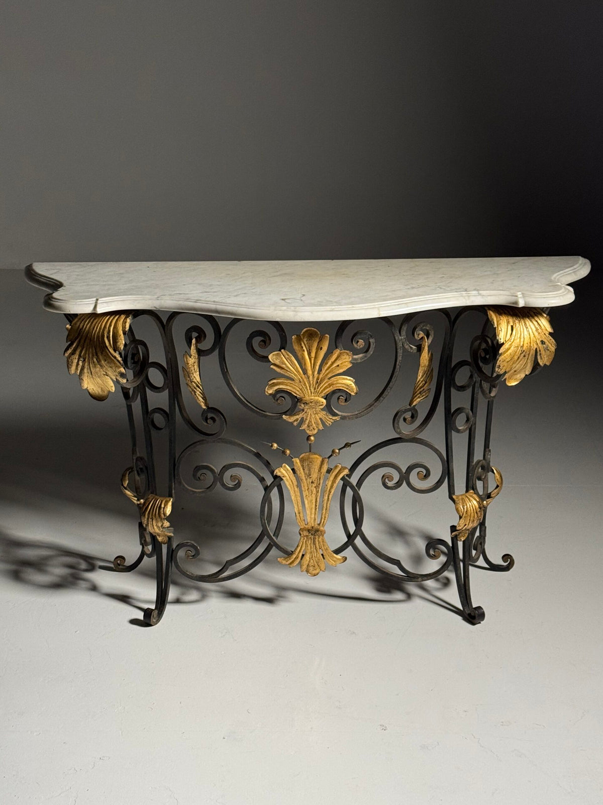 1950s Wrought Iron Console Table with Carrara Marble Top, photo 20