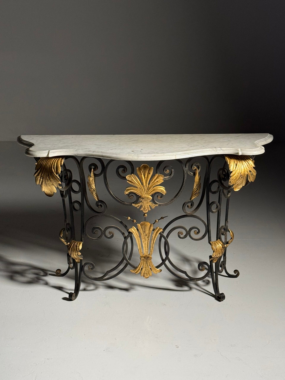 1950s Wrought Iron Console Table with Carrara Marble Top, photo 17
