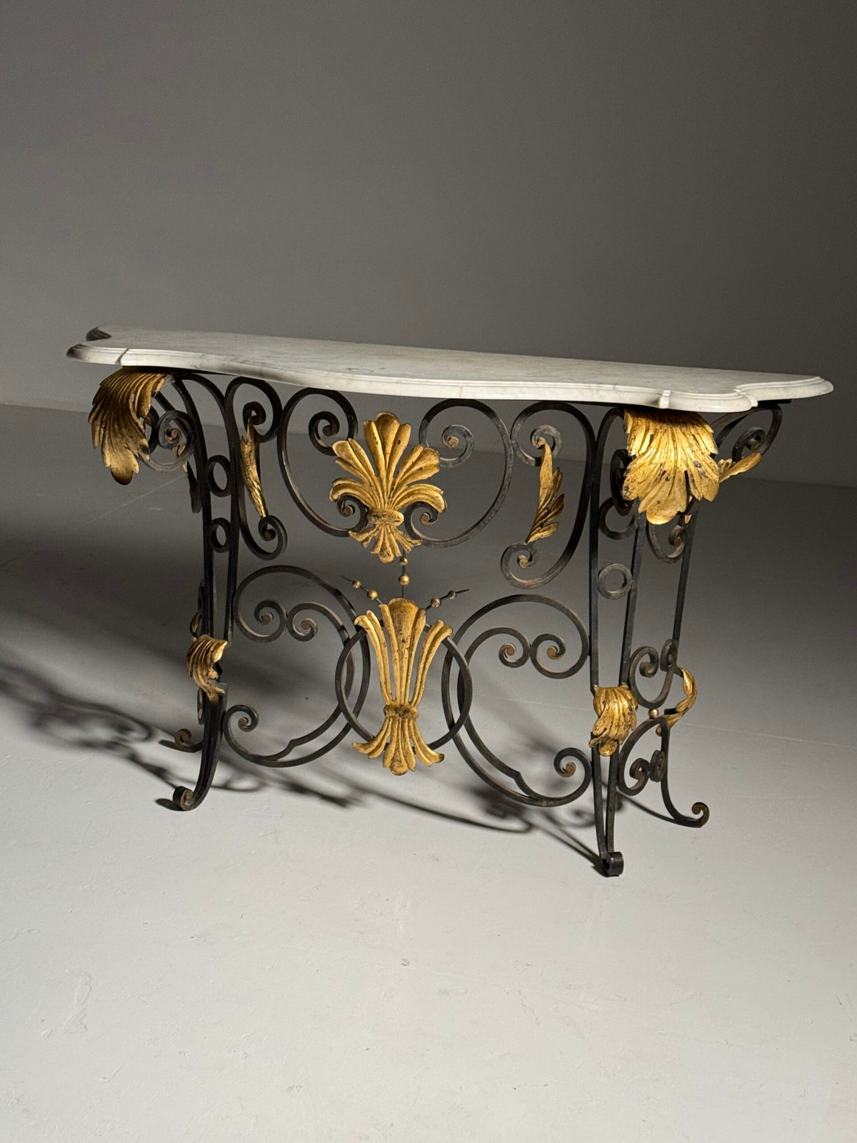 1950s Wrought Iron Console Table with Carrara Marble Top, photo 19