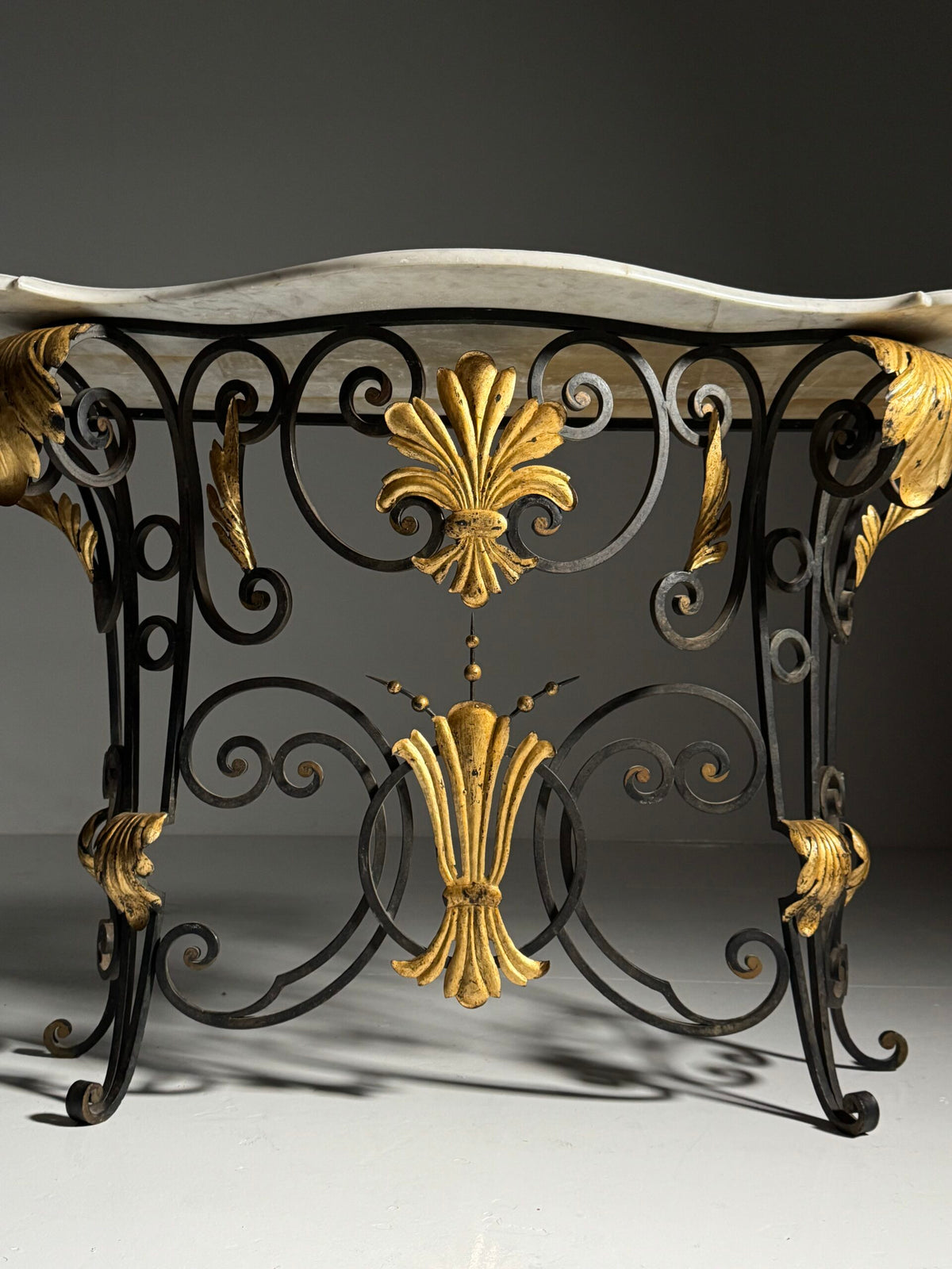 1950s Wrought Iron Console Table with Carrara Marble Top, photo 14