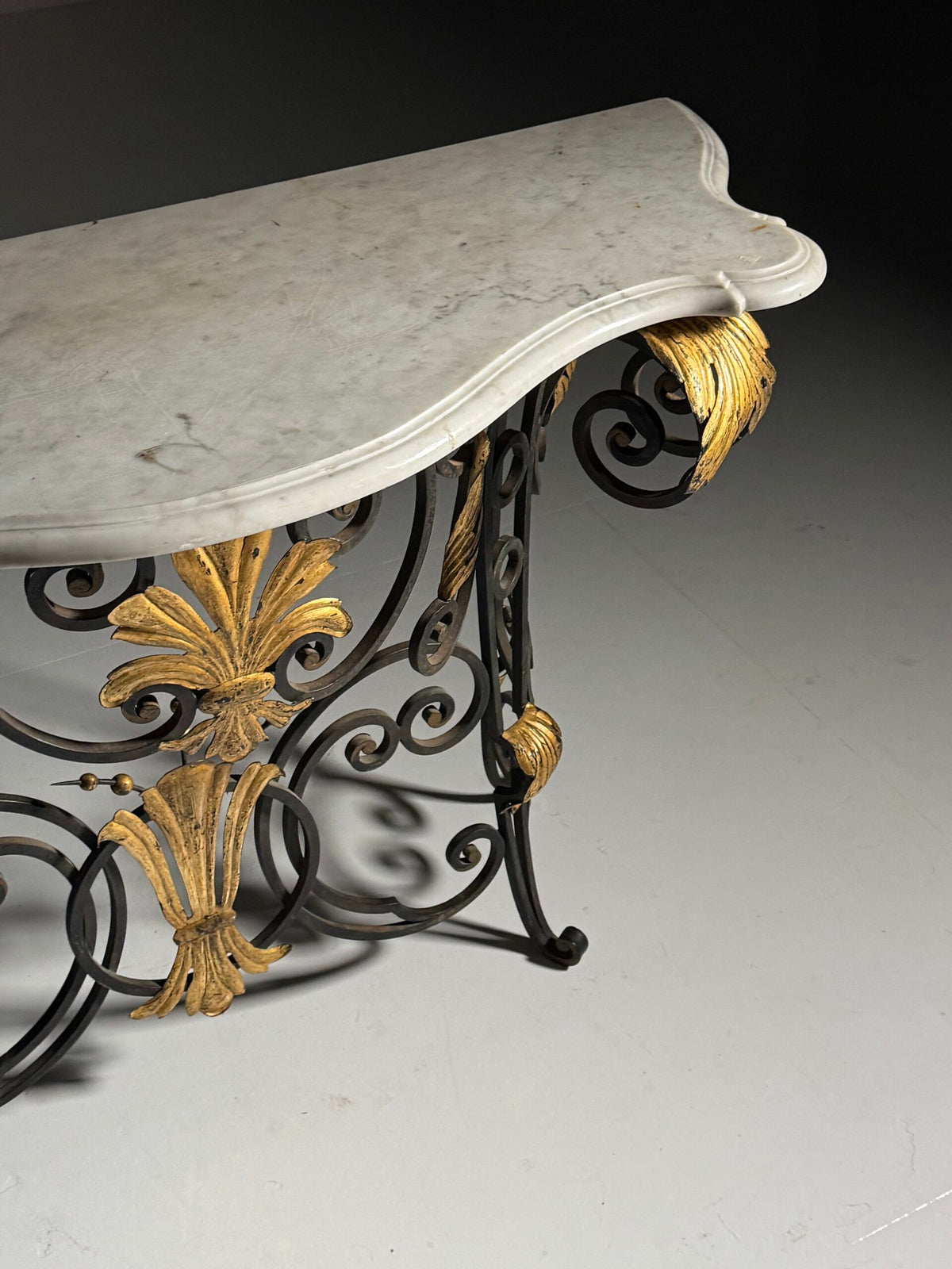 1950s Wrought Iron Console Table with Carrara Marble Top, photo 13