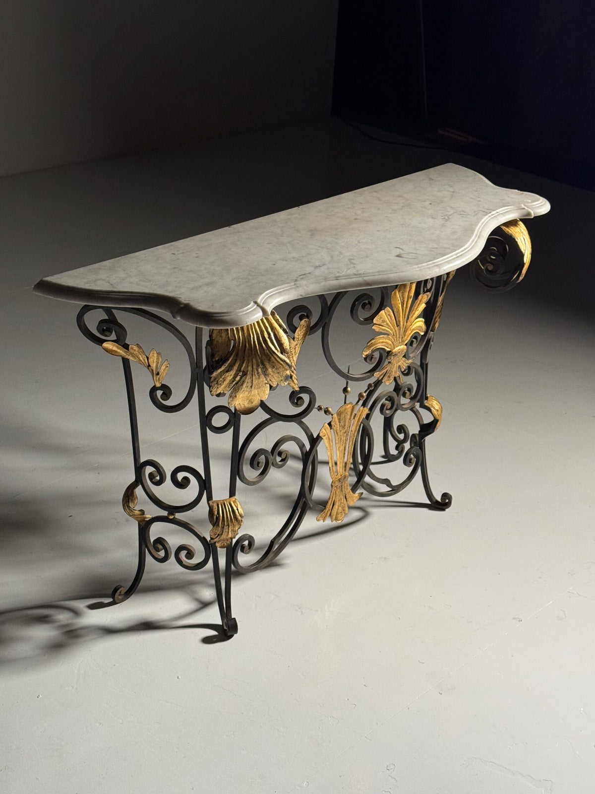 1950s Wrought Iron Console Table with Carrara Marble Top, photo 10