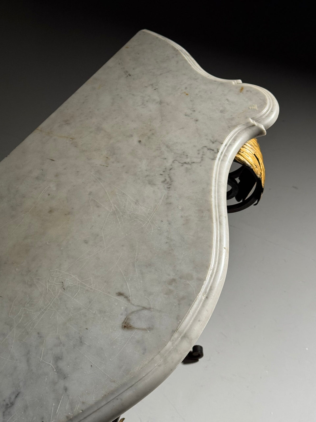1950s Wrought Iron Console Table with Carrara Marble Top, photo 7