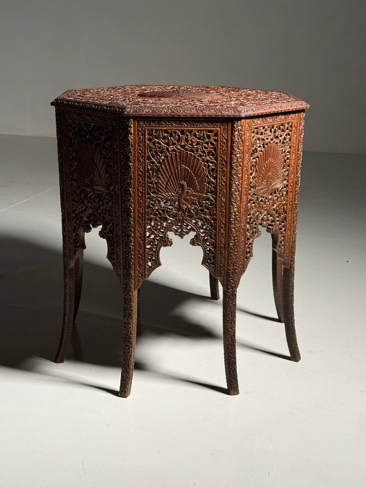 Indian Carved Hardwood Side Table, circa 1900 to 1920, photo 17