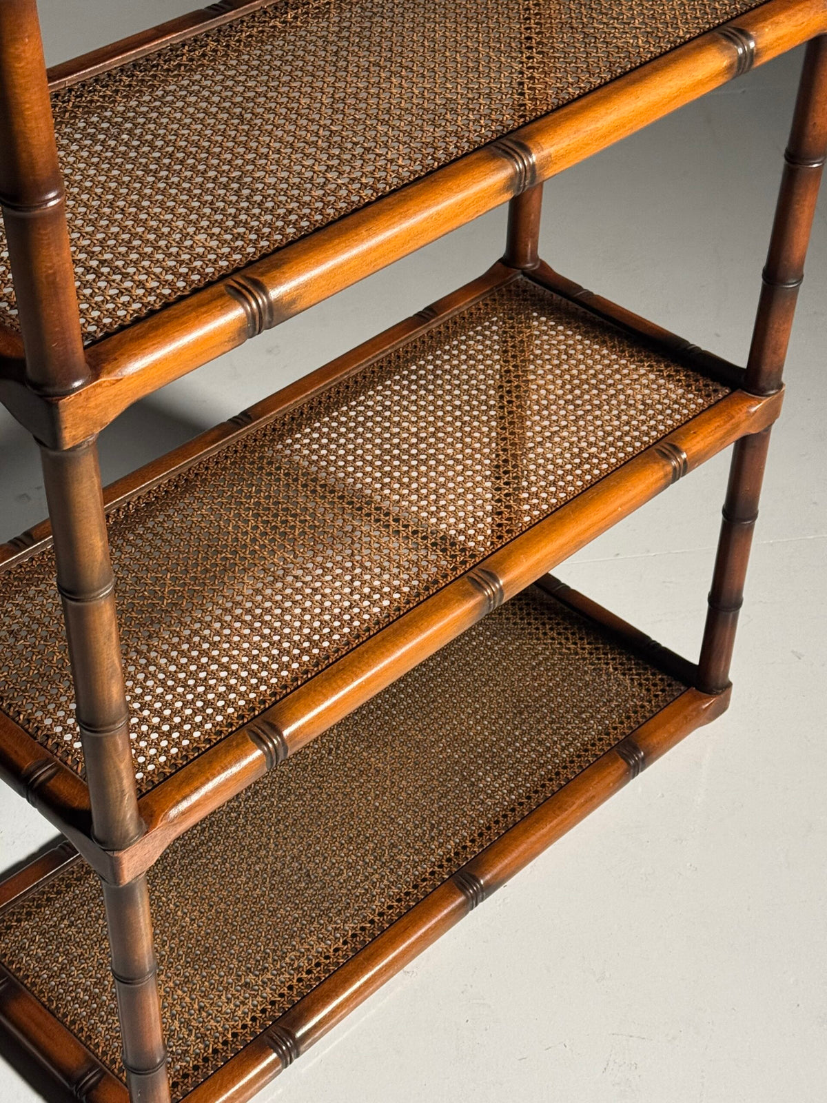 Faux Bamboo Bookcase with Webbing and Glass Shelves, 1980s, photo 3