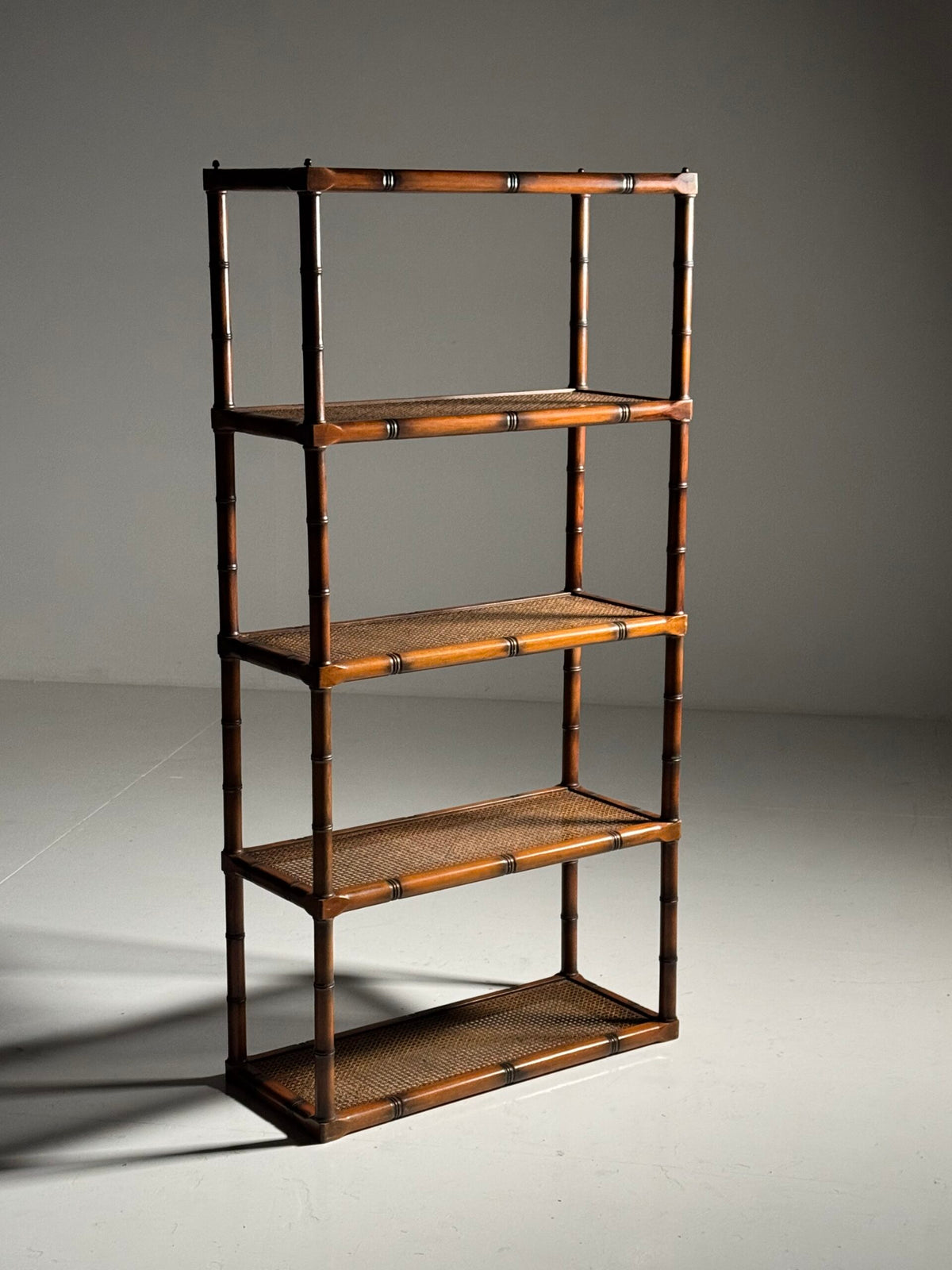 Faux Bamboo Bookcase with Webbing and Glass Shelves, 1980s, photo 6