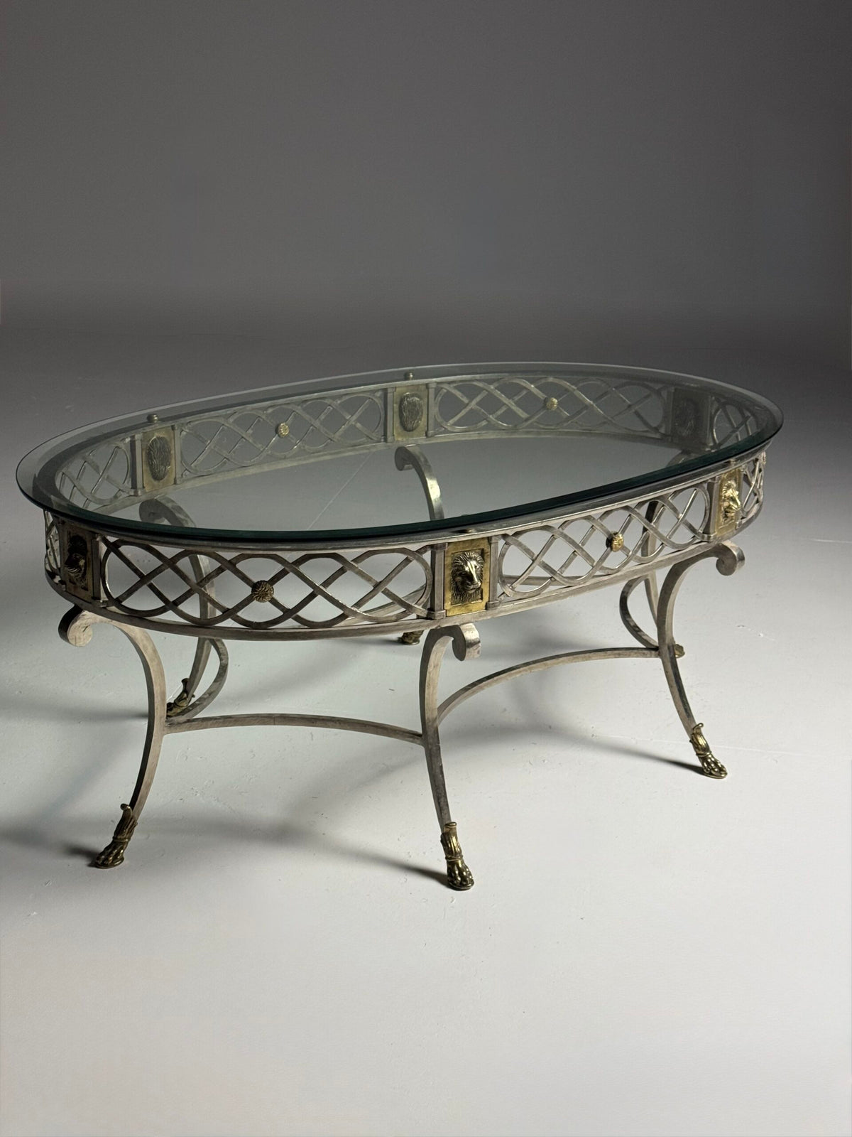 Empire Style Oval Metal Coffee Table with Faceted Glass Top, photo 18