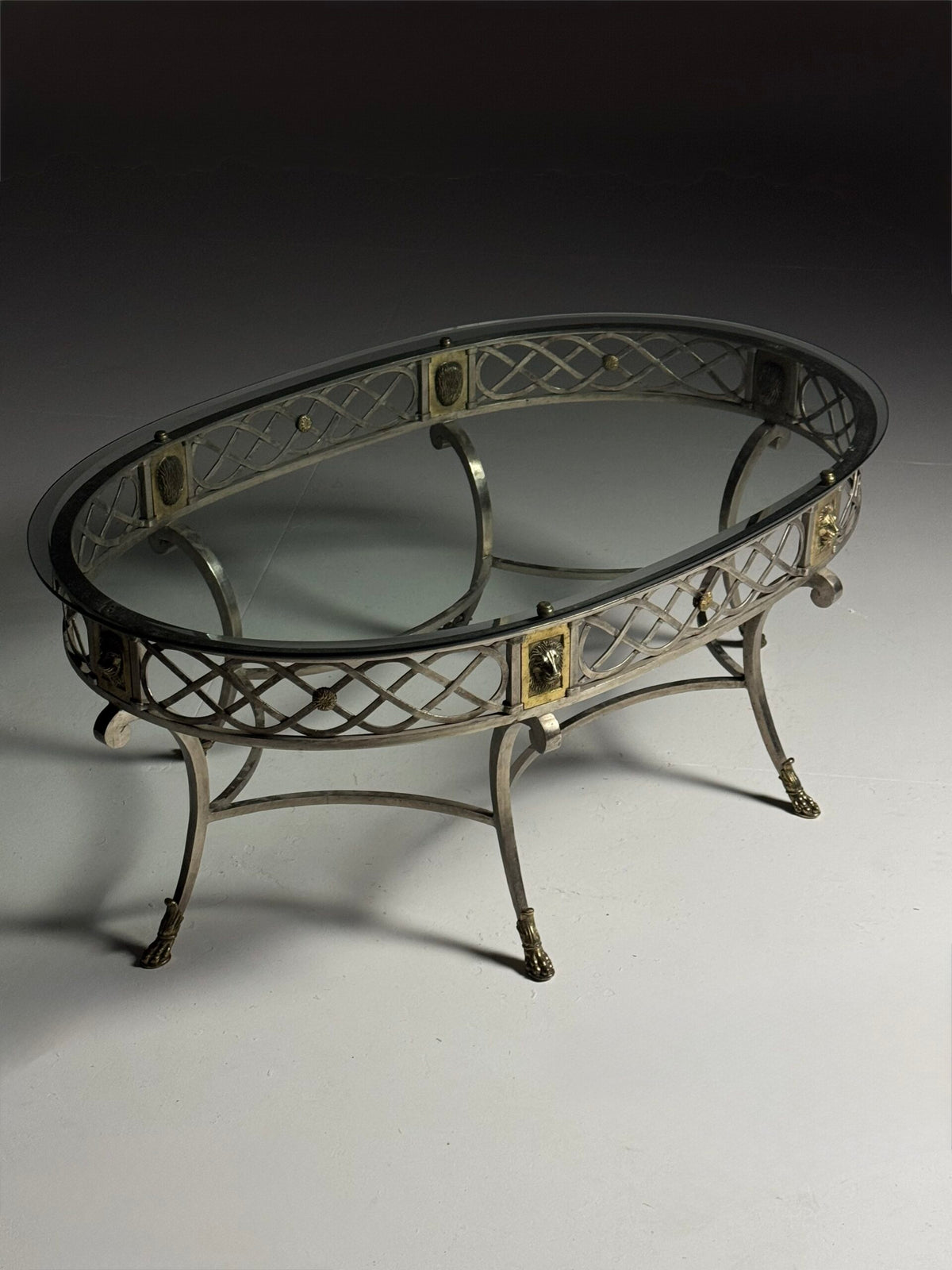 Empire Style Oval Metal Coffee Table with Faceted Glass Top, photo 12