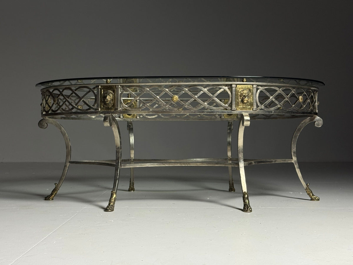 Empire Style Oval Metal Coffee Table with Faceted Glass Top, photo 7