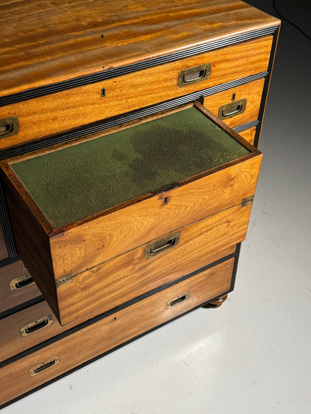 English Military Campaign Chest of Drawers with Fold-Out Desk, 19th Century, photo 16