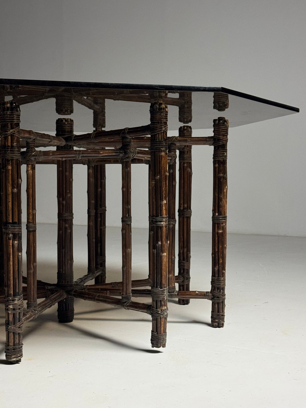 Very Large Bamboo Clad Center Table with Octagonal Glass Top, photo 9