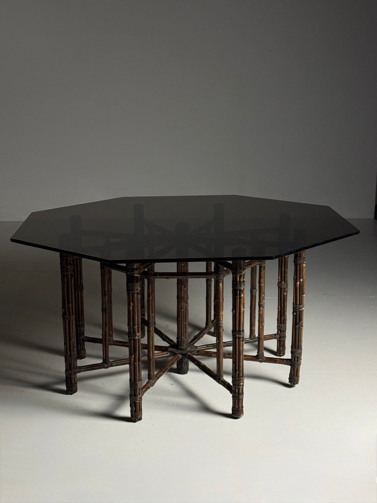Very Large Bamboo Clad Center Table with Octagonal Glass Top, photo 6