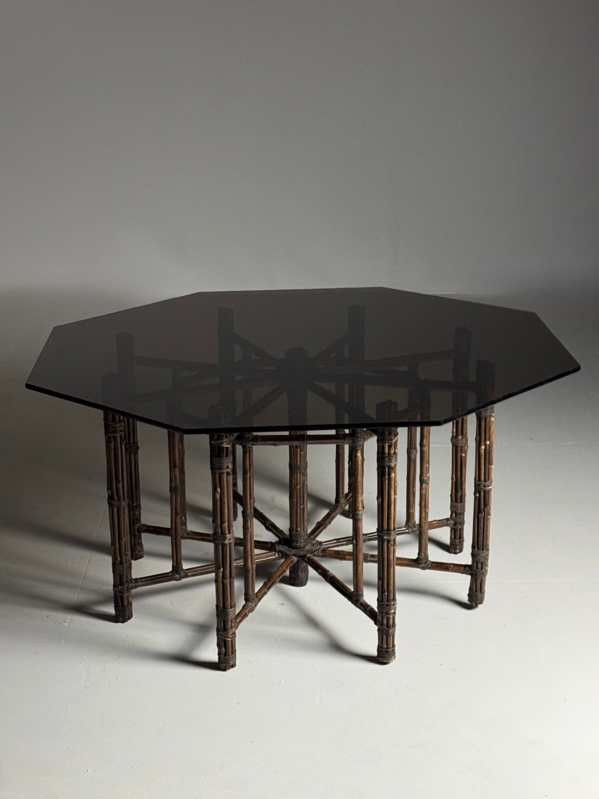 Very Large Bamboo Clad Center Table with Octagonal Glass Top, photo 5